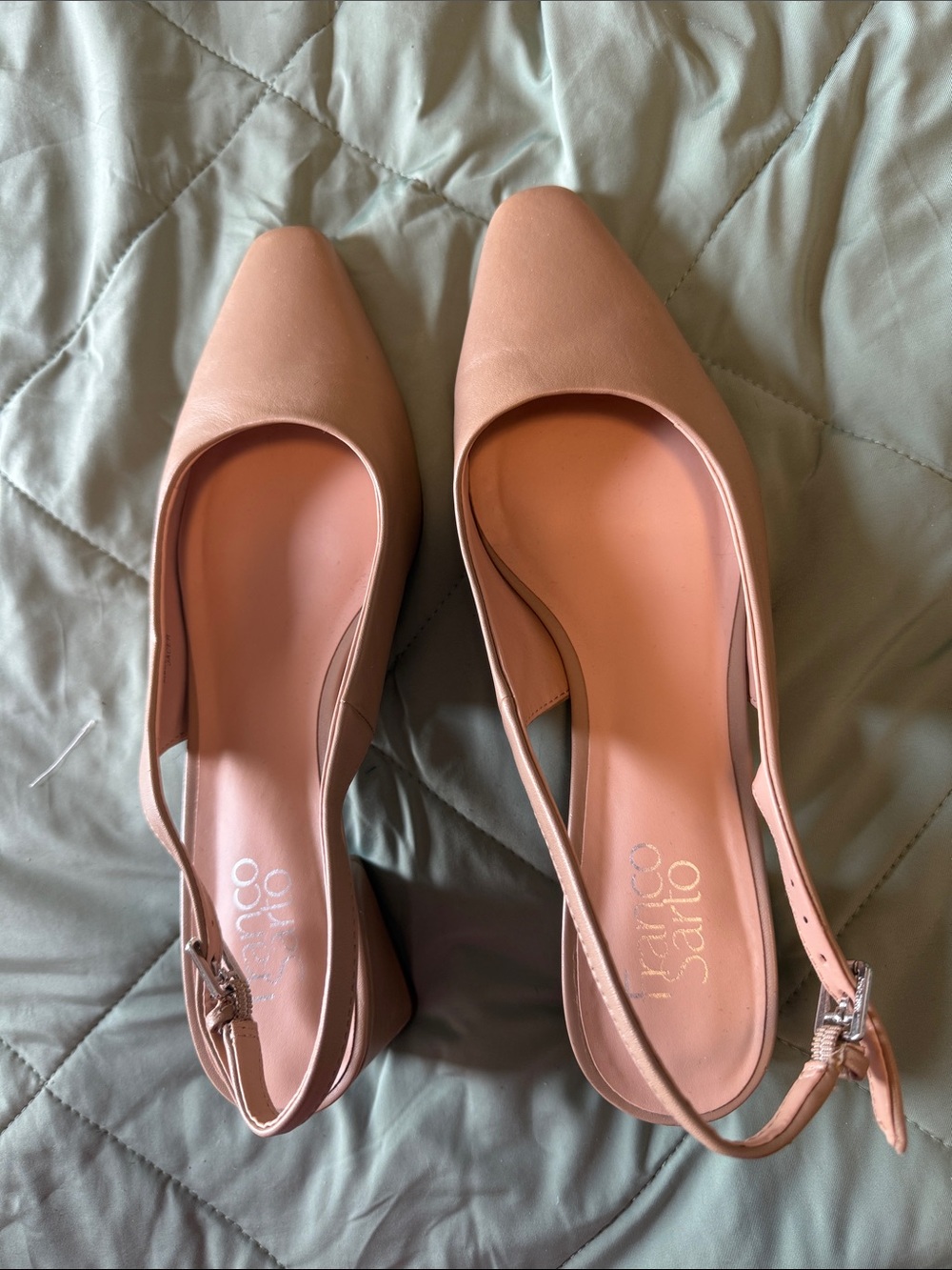 Franco Sarto womens 9 beige slingback Block kitten Heel Pumps